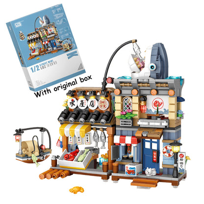 New LOZ Creative Sea Fish Food House Model Building Block MOC Retail Store With Figure Dolls Bricks Sets Boys Toys Kids Gifts