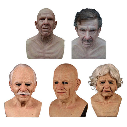 Halloween Masquerade Cosplay Old Bald Grandpa And Grandma Beard Old Scary Party Mask Man And Women Party Props Mask  Horror Mask