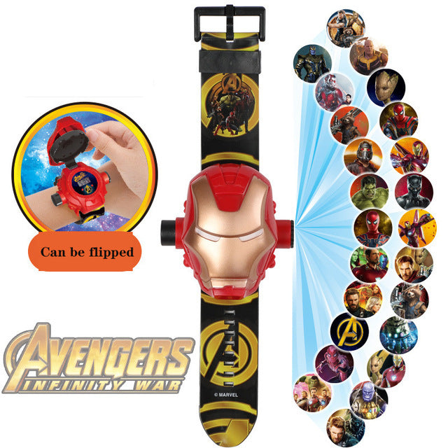 17 Style Disney Cartoon Children Watch 3D Projection Cartoon Superheroes Spider-man Iron Man Digital Watches Children Watch Toy