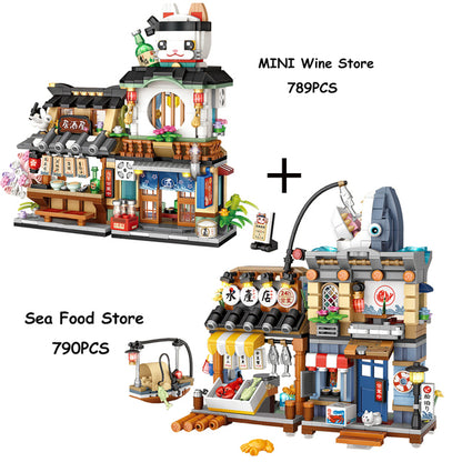 New LOZ Creative Sea Fish Food House Model Building Block MOC Retail Store With Figure Dolls Bricks Sets Boys Toys Kids Gifts