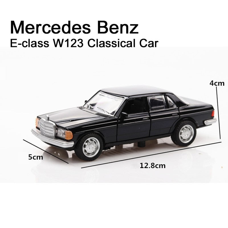 1/36 Boxed Simulation Car Model Toys E-class W123 Black Classical Car Retro Autos Pull Back Function Model 2 Doors Opened