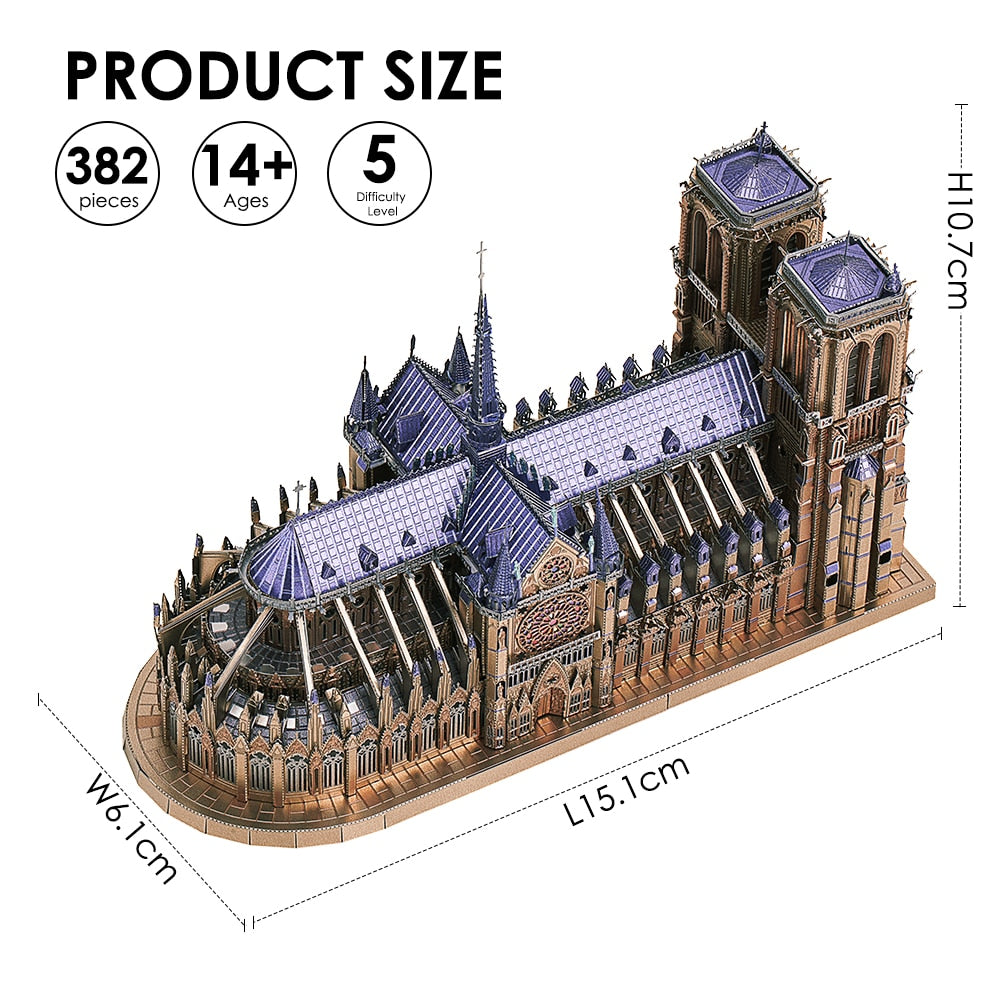 3D Metal Notre Dame Cathedral Paris Puzzle Model Building Kit