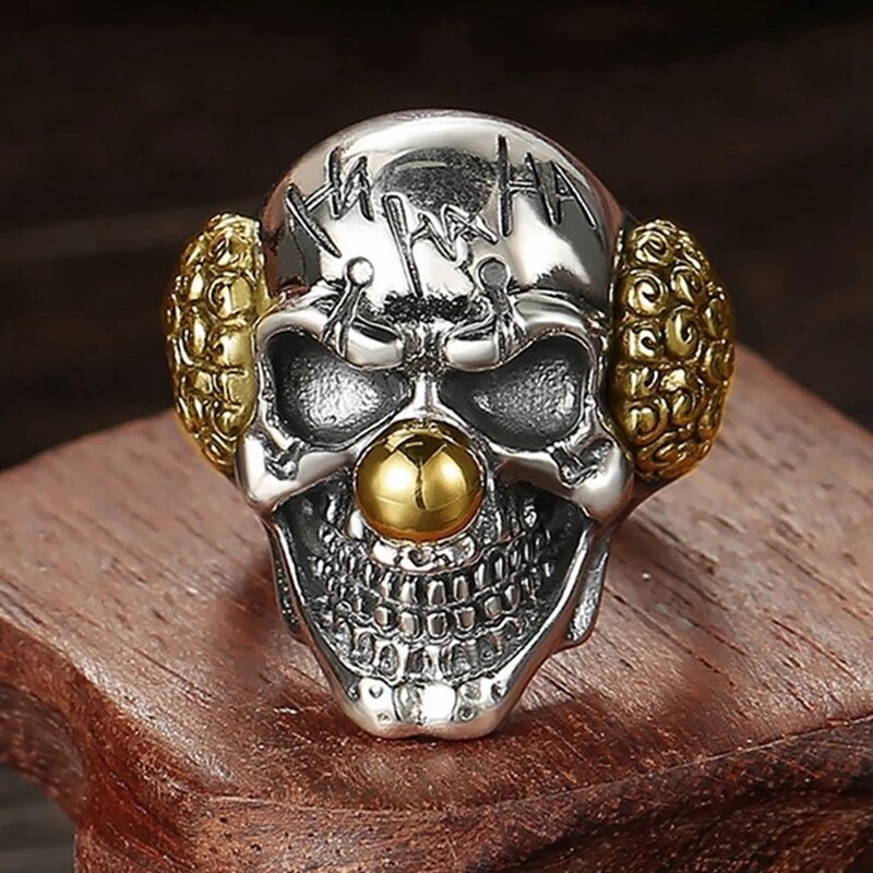 Silver Joker Skull Ring