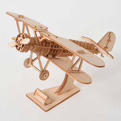 Biplane Airplane Wooden Puzzle Model Kit