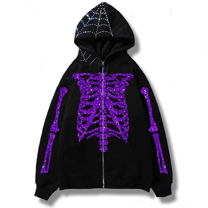 Spider Web and Skeleton Bones Skull Hoodies