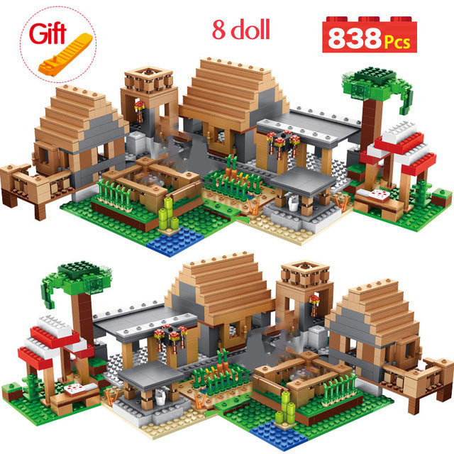 My World The Farm Cottage Building Blocks Technic Compatible Minecrafted Village House Figures Brick Toys for Children