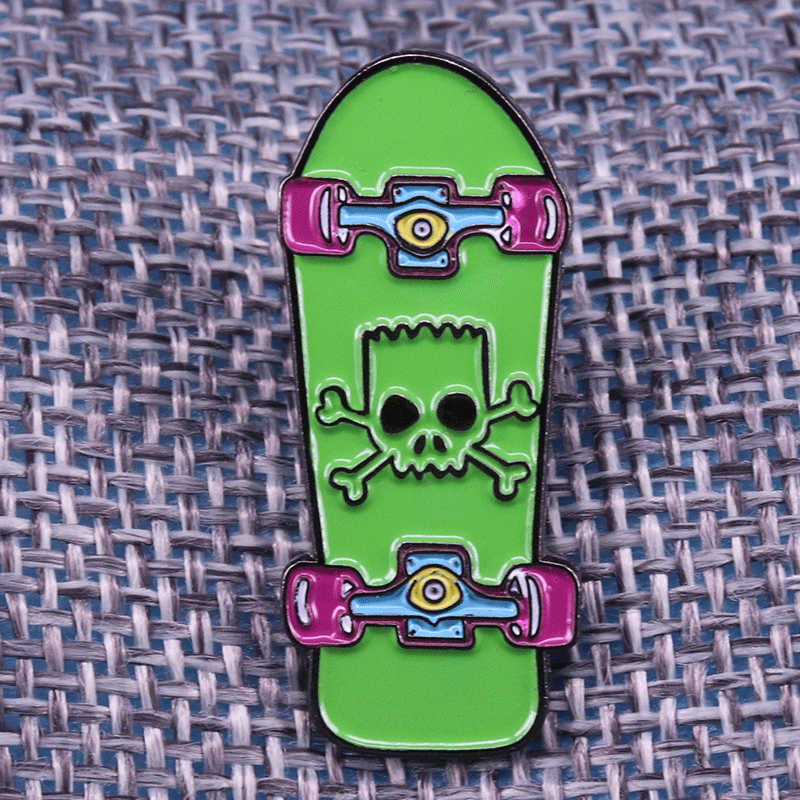 Skull Bart skateboard enamel pin Springfield best street skater brooch