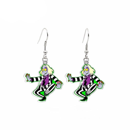 Beetlejuice Characters Handmade Epoxy Acrylic Fish Hook Dangle Earrings