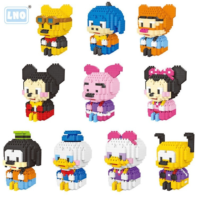 Disney building blocks Bricks assembly Mickey Mouse Minnie Donald Duck Pooh Bear Anime Mini Action Figures Heads Toys kids Gifts