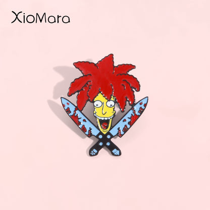 Meme Sideshow Bob Enamel Pins Double Dagger TV show Cartoon character nternet brooch cute Enamel pins For Friends Fans