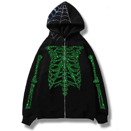 Spider Web and Skeleton Bones Skull Hoodies