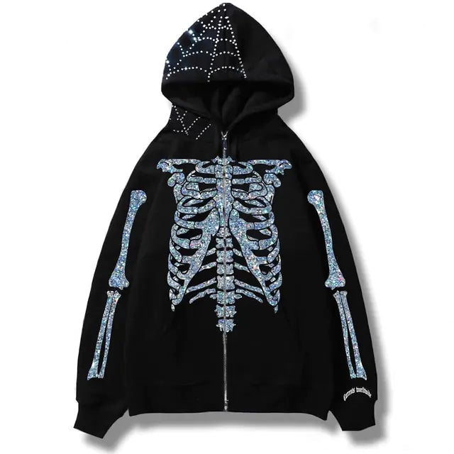 Spider Web and Skeleton Bones Skull Hoodies