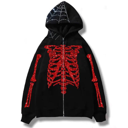 Spider Web and Skeleton Bones Skull Hoodies