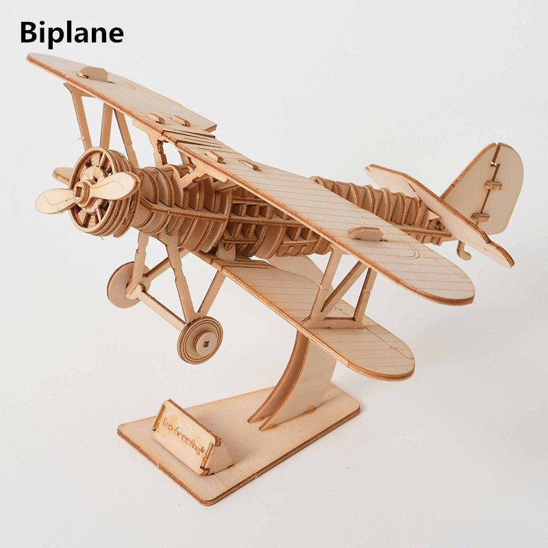 Biplane Airplane Wooden Puzzle Model Kit