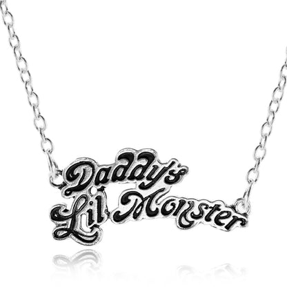 feimeng jewelry Movie Suicide Squads Joker Quinn Necklaces Daddy&#39;s Lil Monster Letter Logo Pendant Necklace For Women Gifts