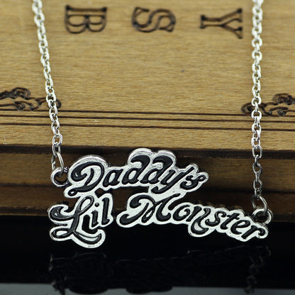 feimeng jewelry Movie Suicide Squads Joker Quinn Necklaces Daddy&#39;s Lil Monster Letter Logo Pendant Necklace For Women Gifts