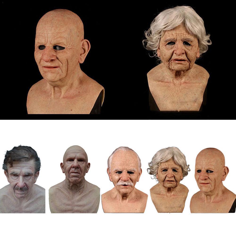 Halloween Masquerade Cosplay Old Bald Grandpa And Grandma Beard Old Scary Party Mask Man And Women Party Props Mask  Horror Mask