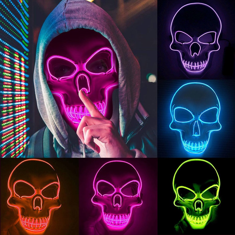 Neon LED Light-up Skeleton Halloween Mask