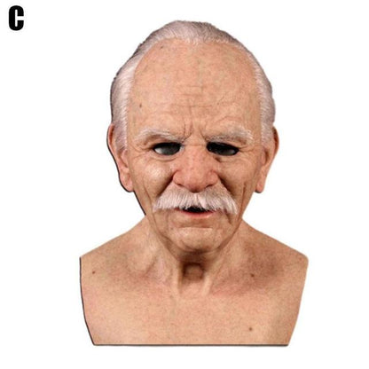 Halloween Masquerade Cosplay Old Bald Grandpa And Grandma Beard Old Scary Party Mask Man And Women Party Props Mask  Horror Mask