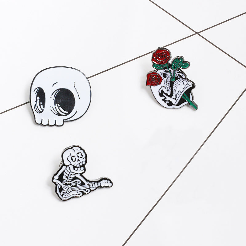 Punk Music Lover DJ Skull Enamel Pin Guitar Gothic Dark Skeleton Brooch HARD TIMES Letter Lapel pins Backpack Badge Jewelry gift