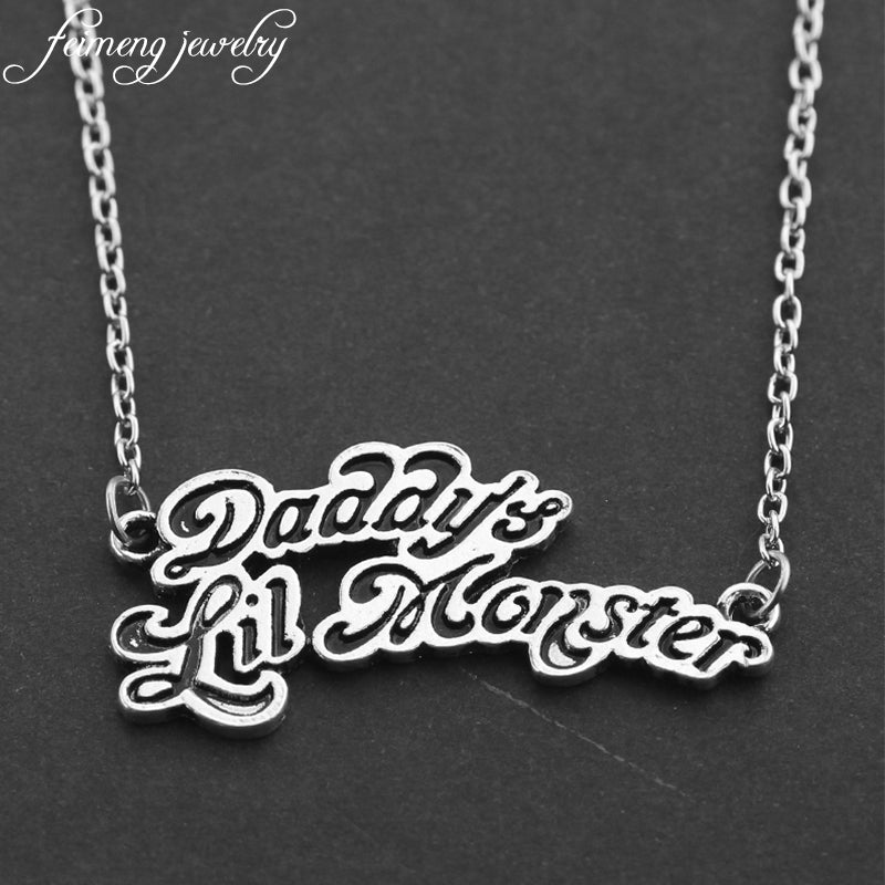 feimeng jewelry Movie Suicide Squads Joker Quinn Necklaces Daddy&#39;s Lil Monster Letter Logo Pendant Necklace For Women Gifts