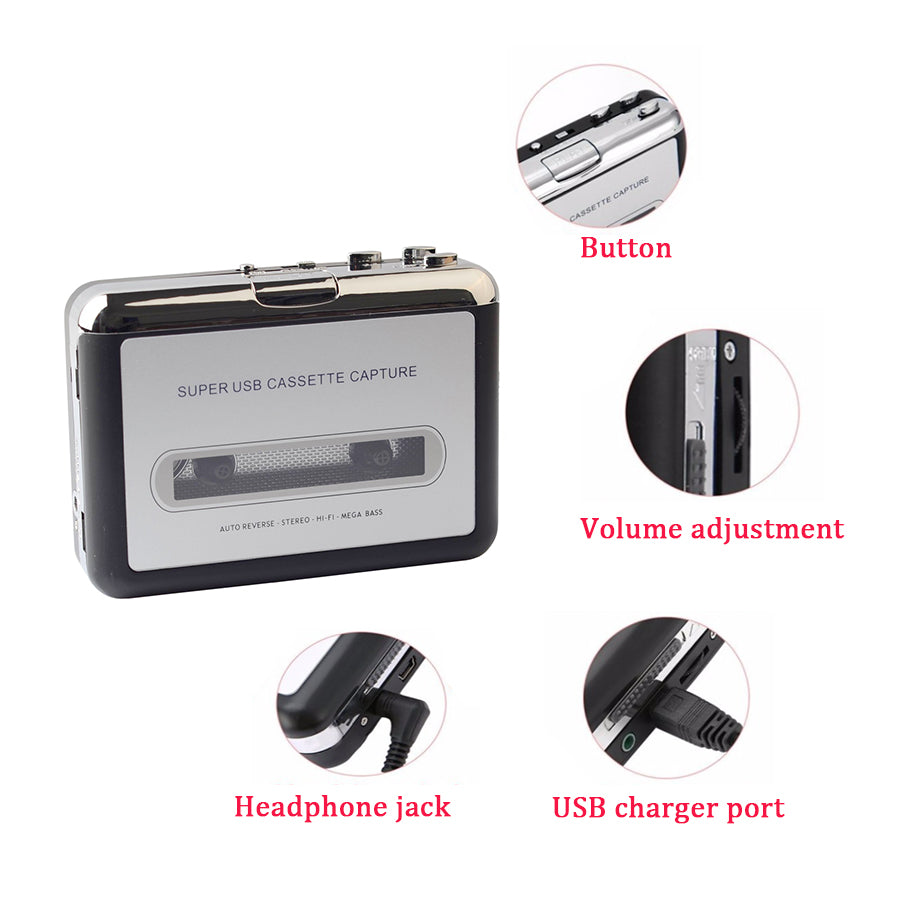 Cassette Player USB Cassette to MP3 Converter Capture Audio Music Player Tape Cassette Recorder