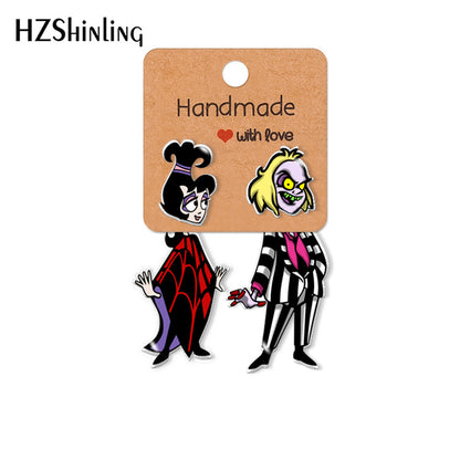 2021 beetlejuice lydia Cartoon Pattern Acrylic Clip Earrings Stud Earrings Resin Epoxys Ear Jewelry