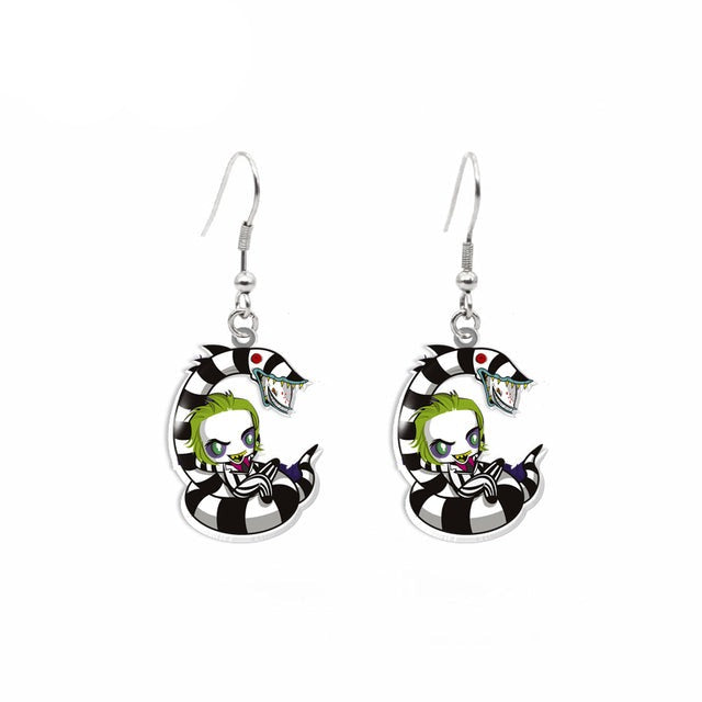 Beetlejuice Characters Handmade Epoxy Acrylic Fish Hook Dangle Earrings