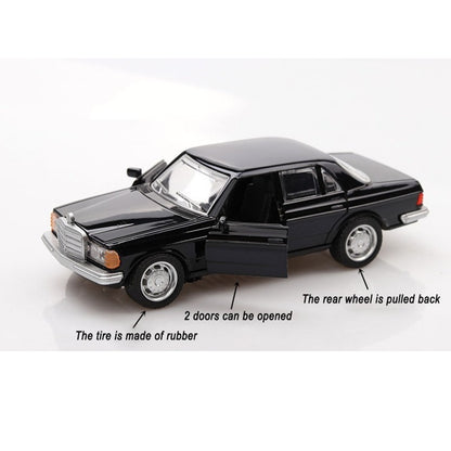 1/36 Boxed Simulation Car Model Toys E-class W123 Black Classical Car Retro Autos Pull Back Function Model 2 Doors Opened