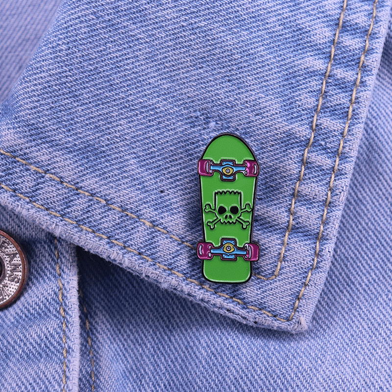 Skull Bart skateboard enamel pin Springfield best street skater brooch