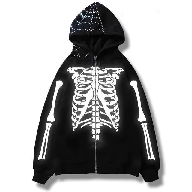 Spider Web and Skeleton Bones Skull Hoodies